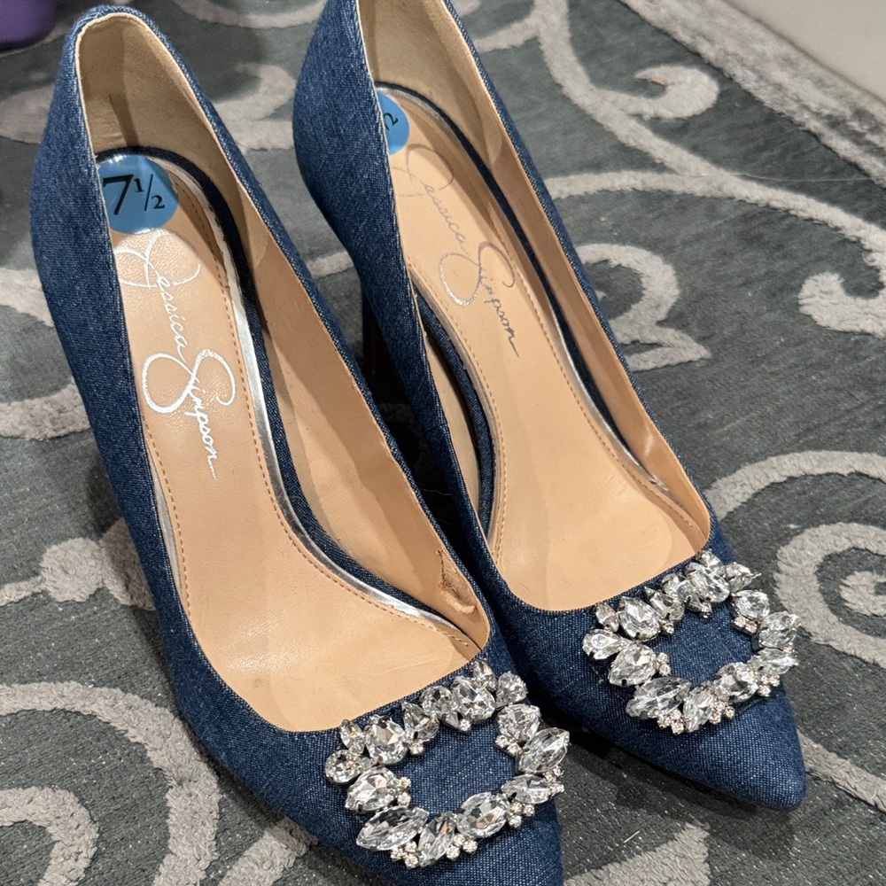 Jessica Simpson Denim Blue Crystal Heels